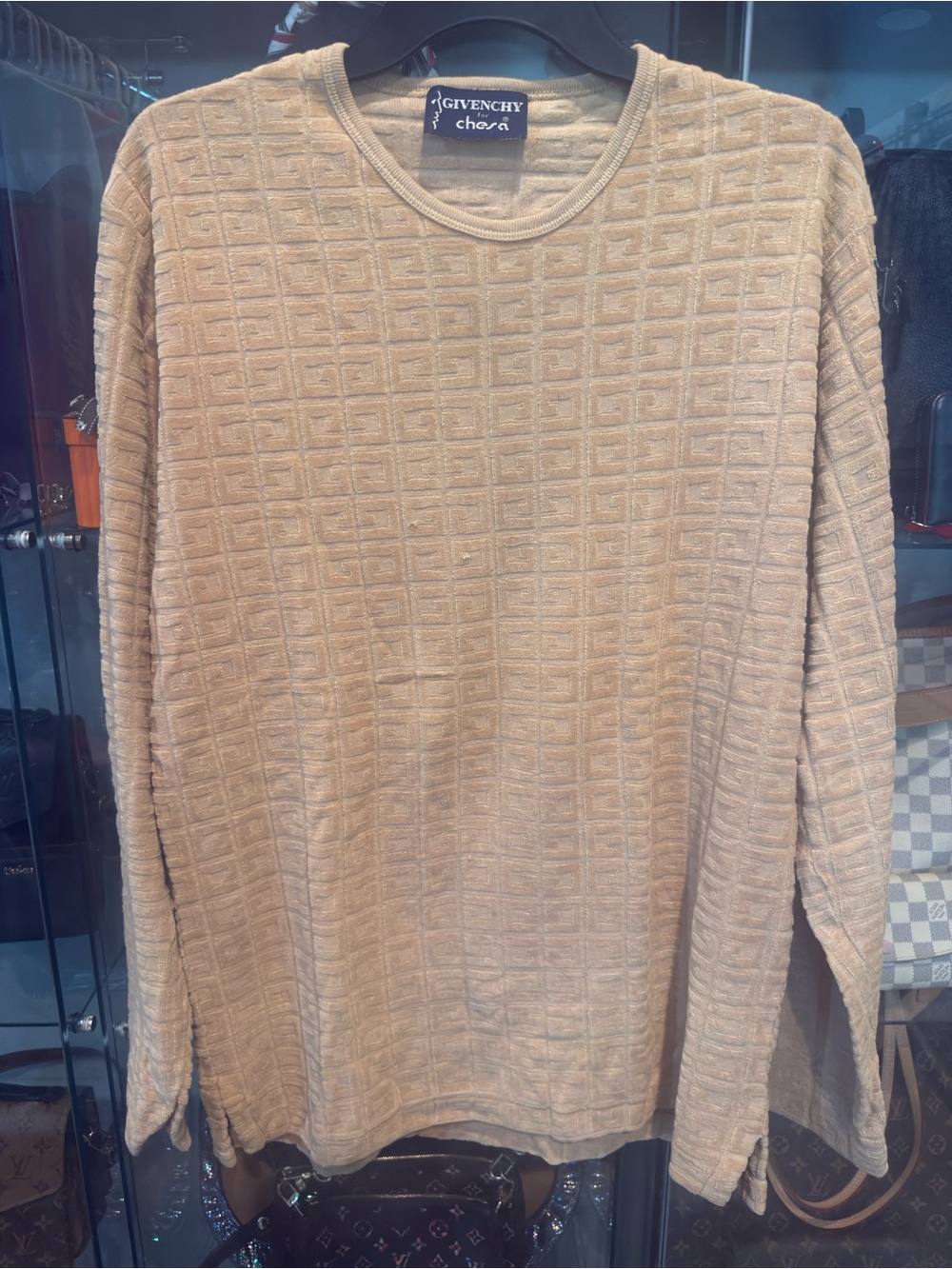 Givenchy for Chesa Vintage Men's Beige Textured Grid Crewneck Sweater